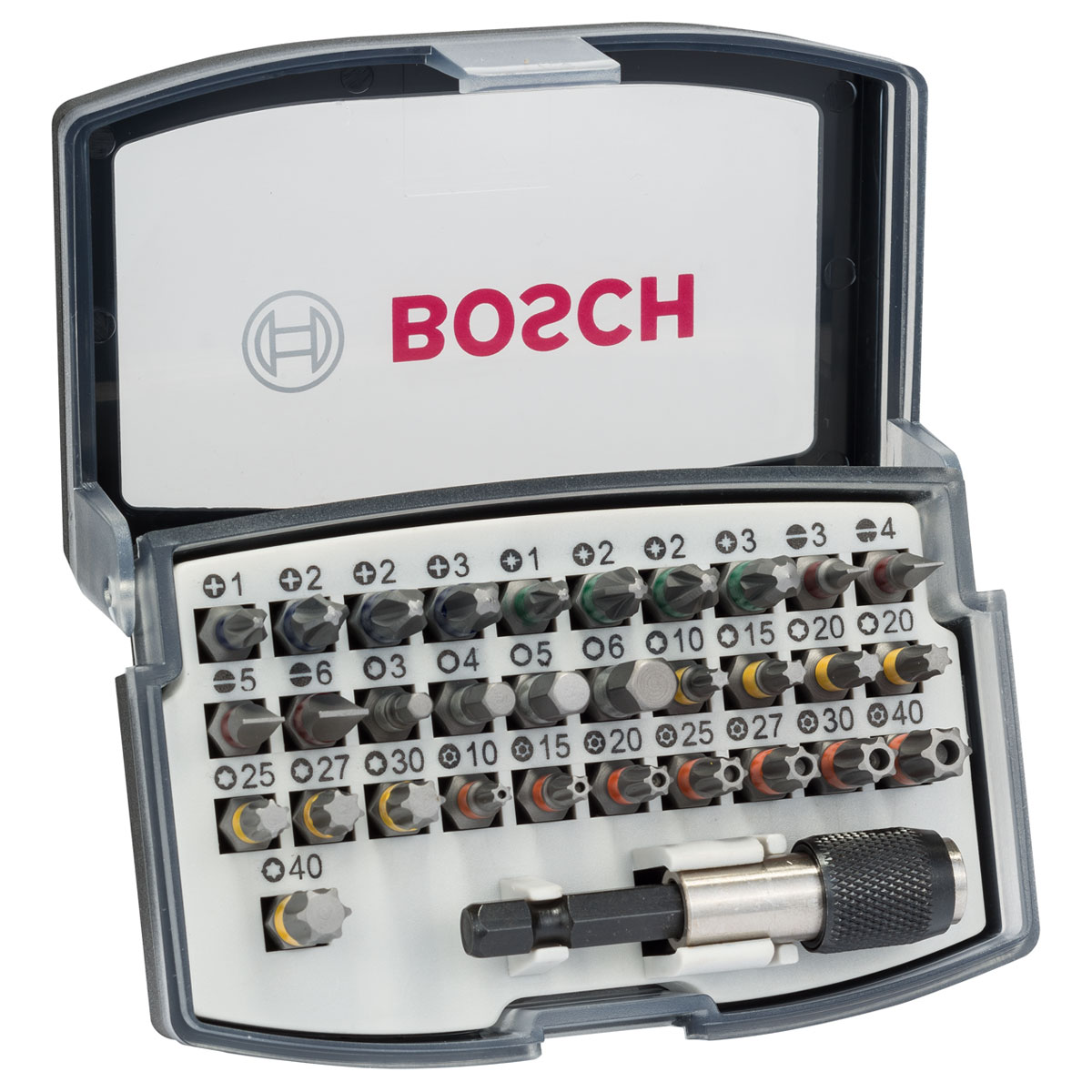 Bosch Professional 32-teiliges Schrauberbit-Set PH PZ H T und Quick Change-Universalhalter