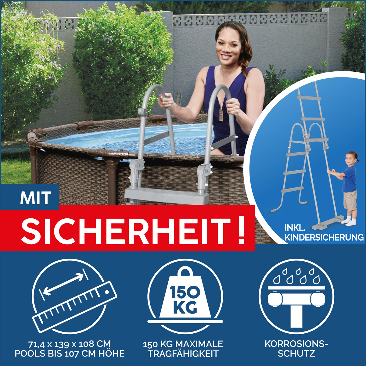 Bestway Frame Pool Komplett-Set mit Filterpumpe und Sicherheitsleit Bild 15