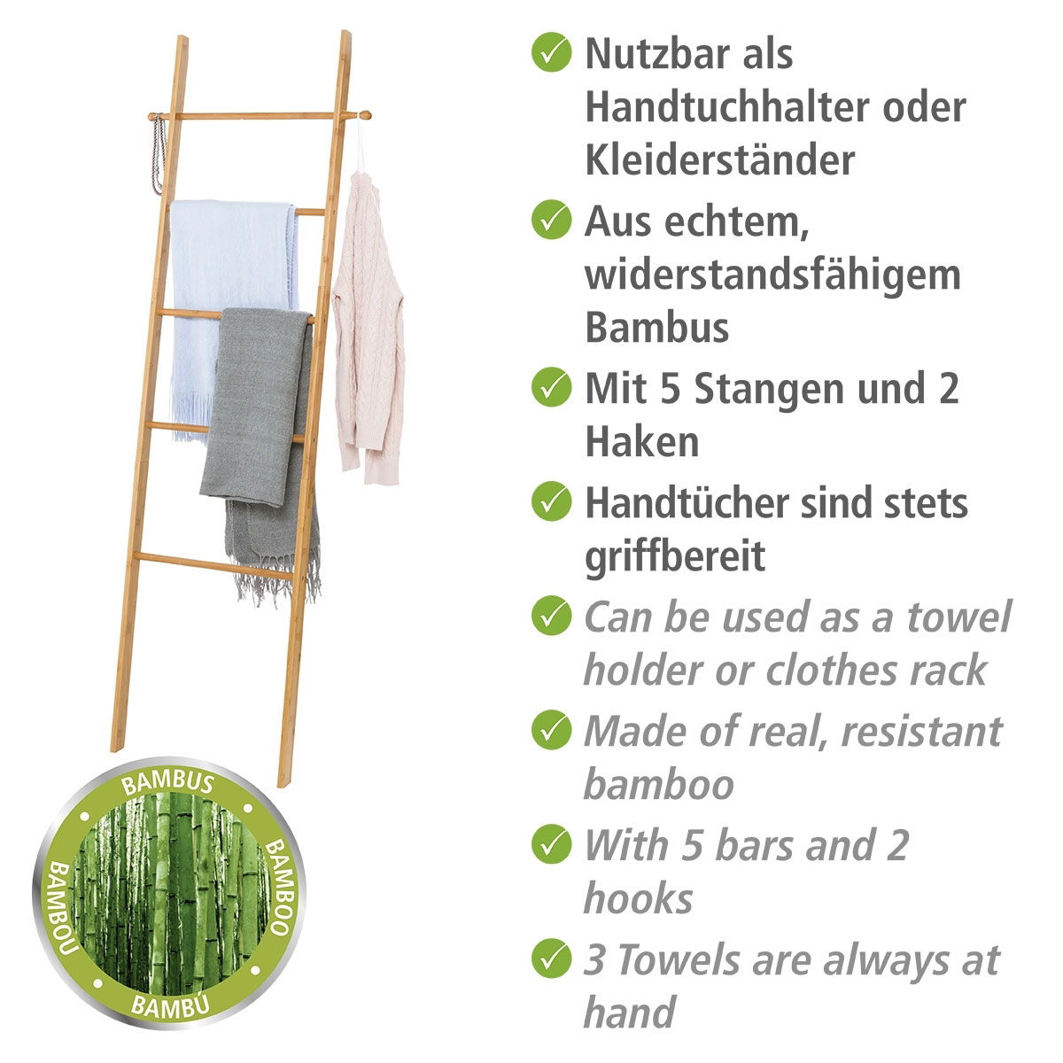 Wenko  Handtuchleiter Bahari Bambus Handtuchhalter Bild 2