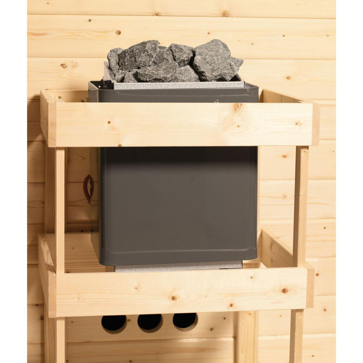 Karibu Saunahaus Skrollan 3 38 mm 9 kW Bio Ofen externe Strg Milchglastür Bild 3