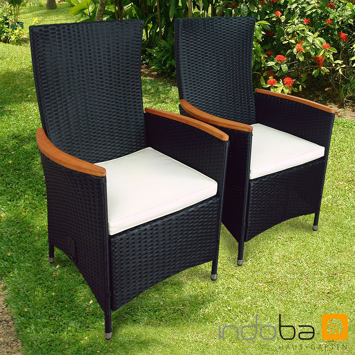 Indoba Gartenstuhl Valencia 2 Stück Hochlehner Polyrattan und Holz