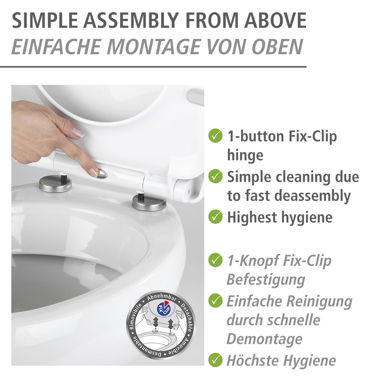 Wenko  WC-Sitz Polar mit Hochglanz-Oberfläche Toilettensitz mit Absenkautomatik Schnellbefestigung aus bruchstabilem Thermoplast Bild 2