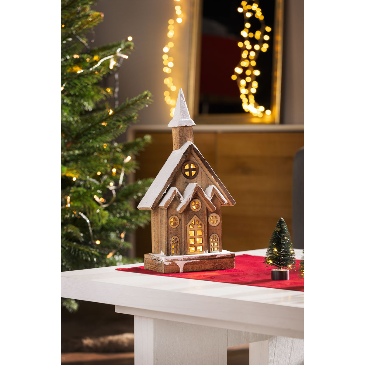 Haus braun 20 LEDs batteriebetrieben 18 x 10 x 41 cm Bild 2