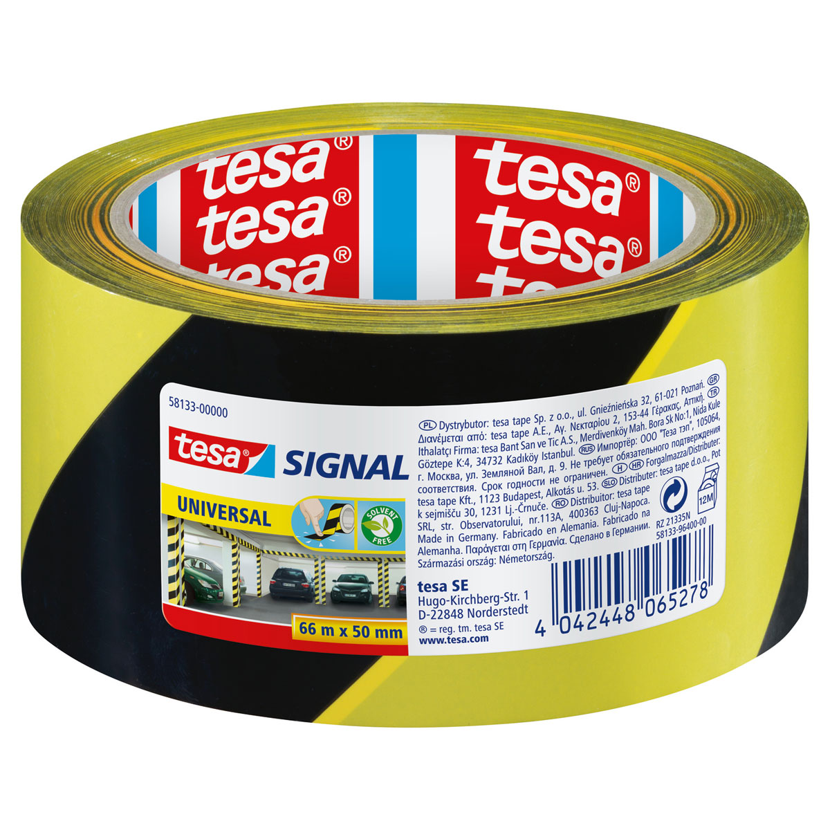 Tesa Signalband Markierungsklebeband Universal gelb-schwarz 66m x 50mm