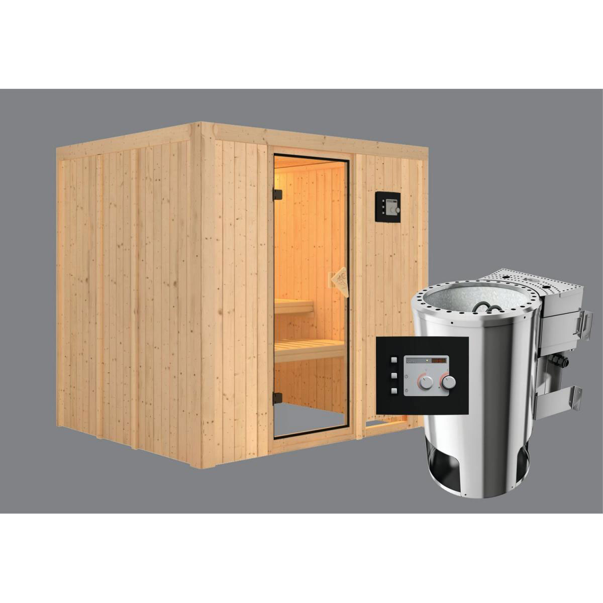 Karibu Systemsauna Daria 68 mm 3,6 kW Ofen Bio externe Strg ohne Dachkranz Bild 2