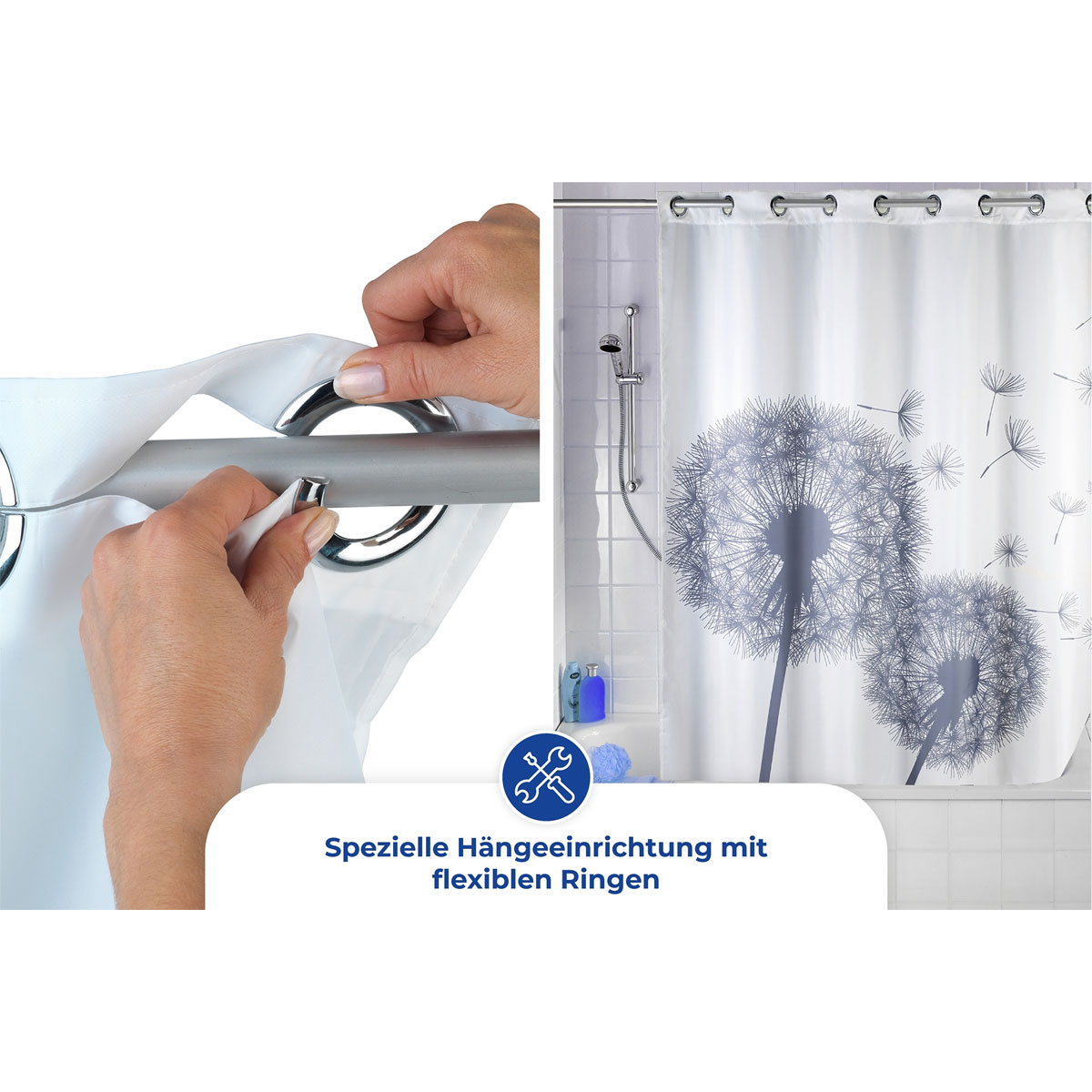 Wenko  Anti-Schimmel Duschvorhang Astera Flex Textil Polyester 180 x 200 cm waschbar Bild 7