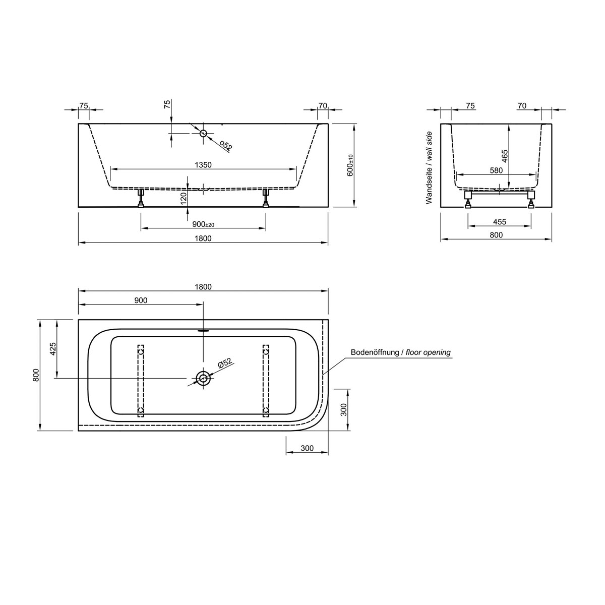 Ottofond Whirlpool-Komplettset Spirit 180 x 80 cm Ausführung rechts mit Wassereinlauf Bild 2