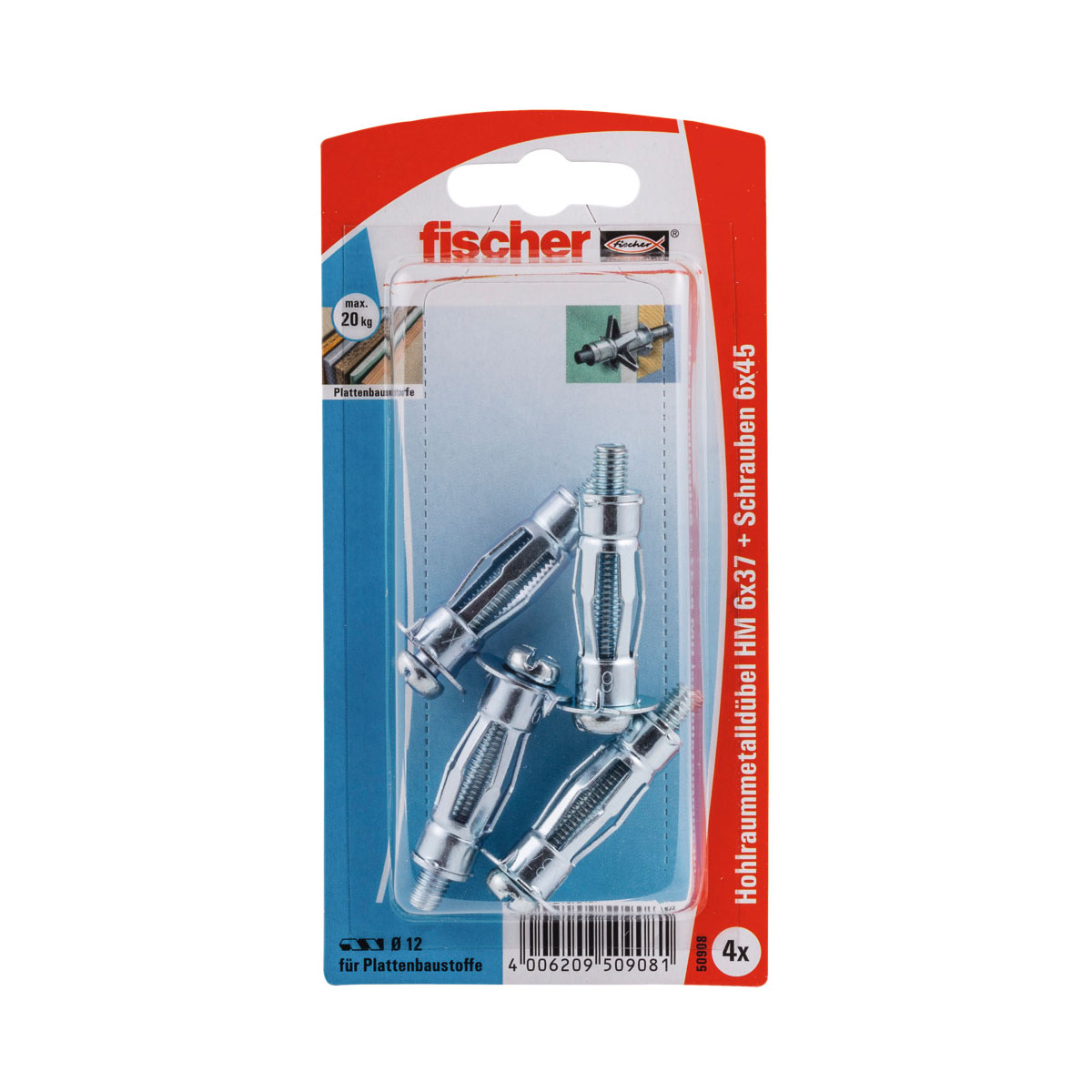 Fischer Hohlraum-Metalldübel HM 6 x 37 mm mit metrischer Schraube 4 Stück