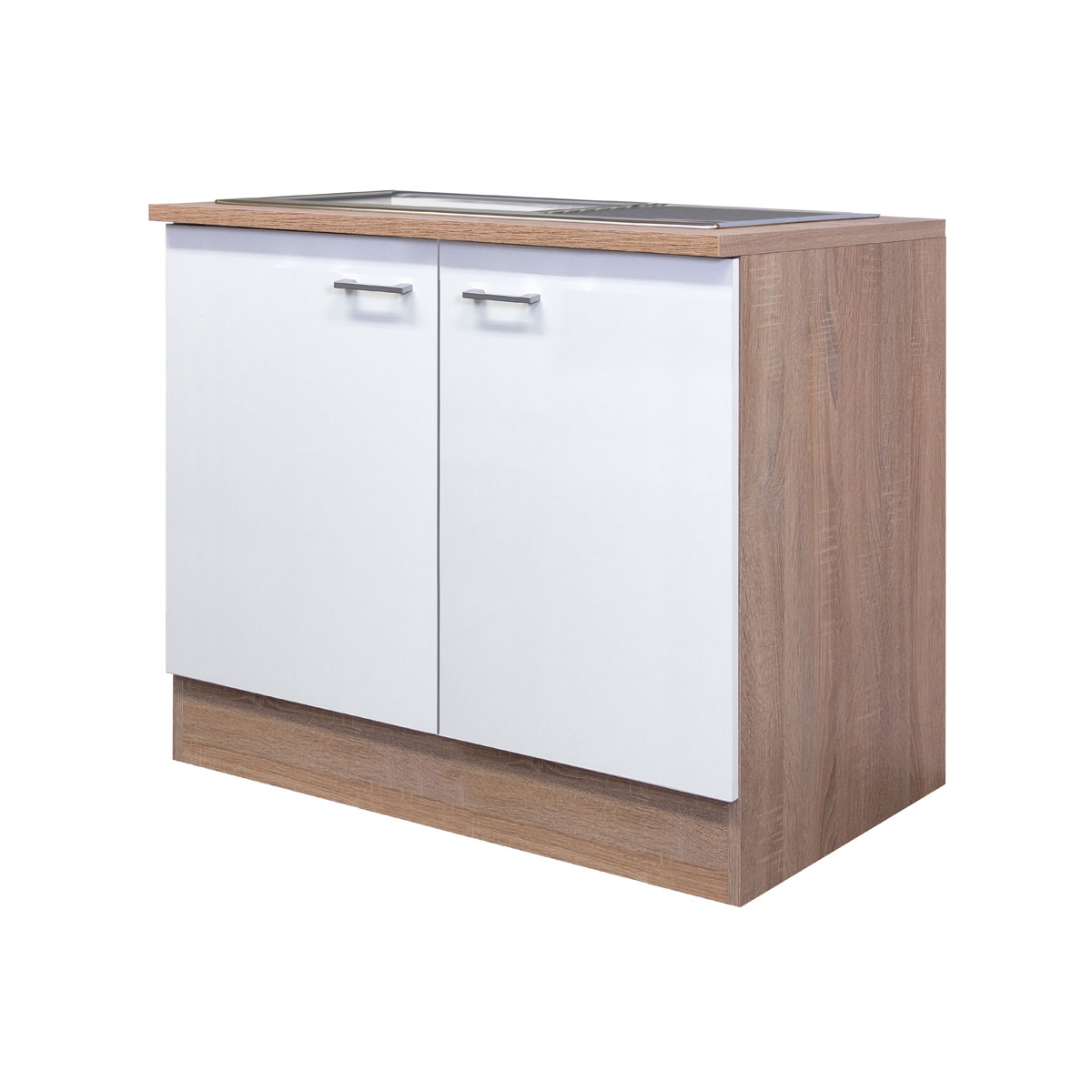 Flex-Well Spülenunterschrank „Samoa“, 100x82,2x57,1 cm, weiß/Sonoma Eiche, inkl. Spüle