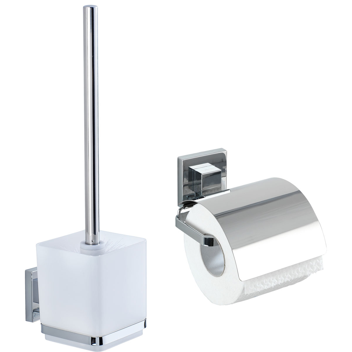 Wenko VacuumLoc WC-Set Quadro 2-teilig Edelstahl WC-Garnitur und Toilettenpapierhalter rostfrei