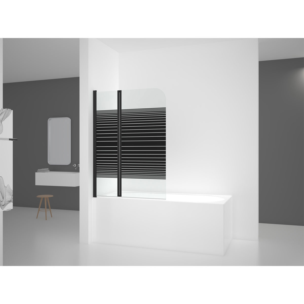 Aurlane Badewannenfaltwand Black Elegance Streifen 100 x 140 cm Bild 2