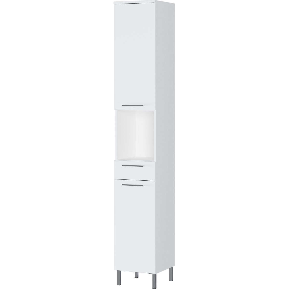 Hochschrank weiß Fronten Supermatt 2 Türen 1 Schublade 1 offenes Fach 30 x 190 x 35 cm