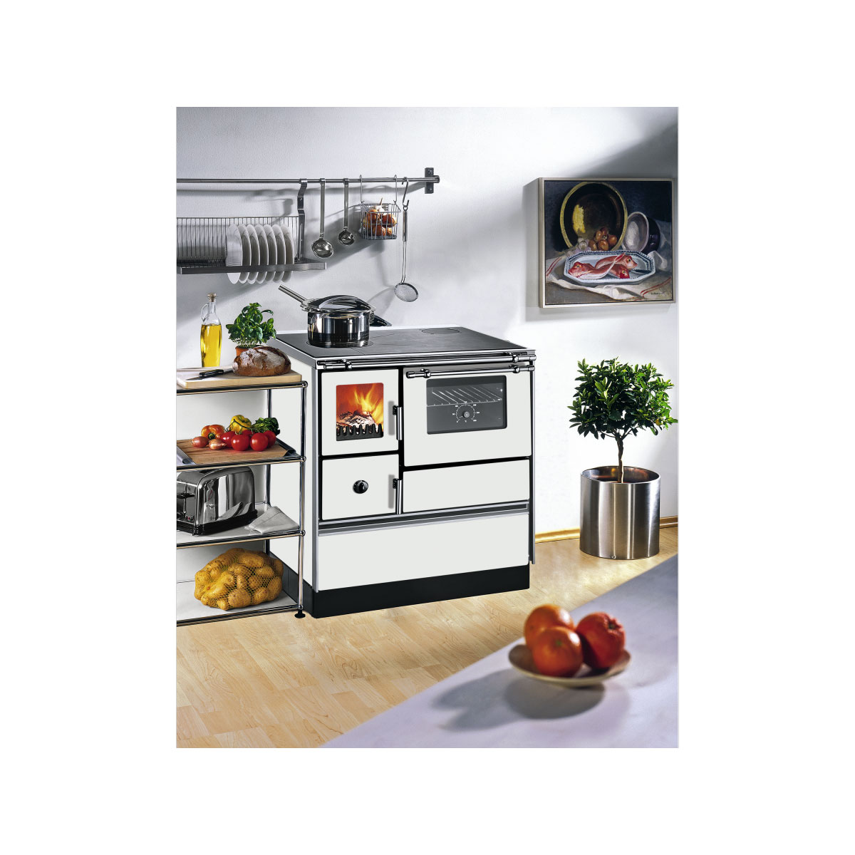 Westminster Wamsler Holzherd K 176 F/A-70 mit Fenster Abzug rechts 5 kW Herd Küchenherd weiß