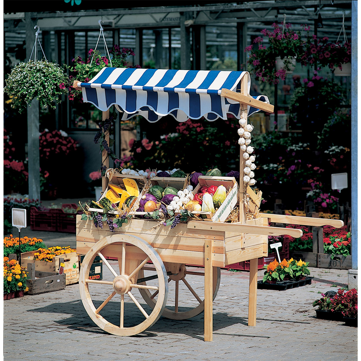 Promadino Marktwagen mit Baldachin weiß/blau