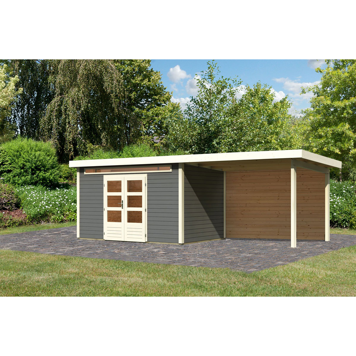 Karibu BBH Kandern 7 Set mit Anbaudach terragrau Bild 2