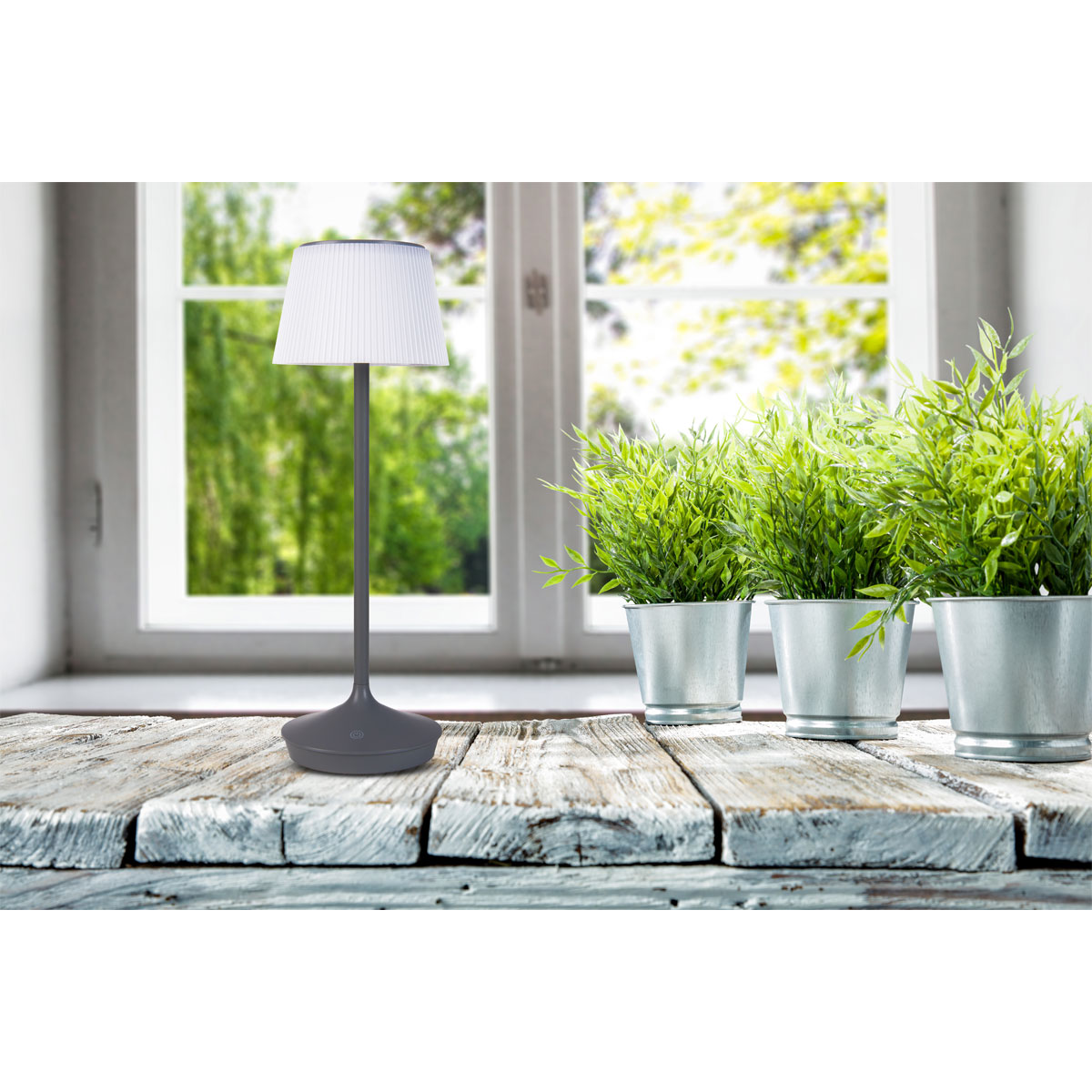 näve Solar-Tischleuchte Emmi grau mit Akku 13x13x38cm dimmbar Bild 6