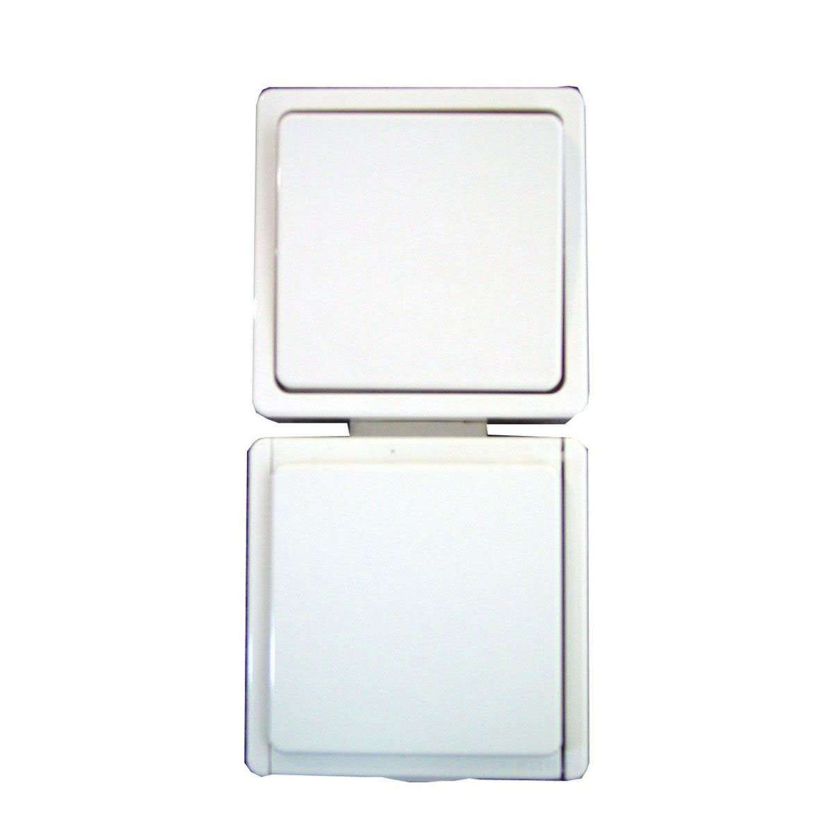 Hochkant Feuchtraum Aufputz-Kombi Aquarius Steckdose und Aus-/Wechselschalter polarweiß