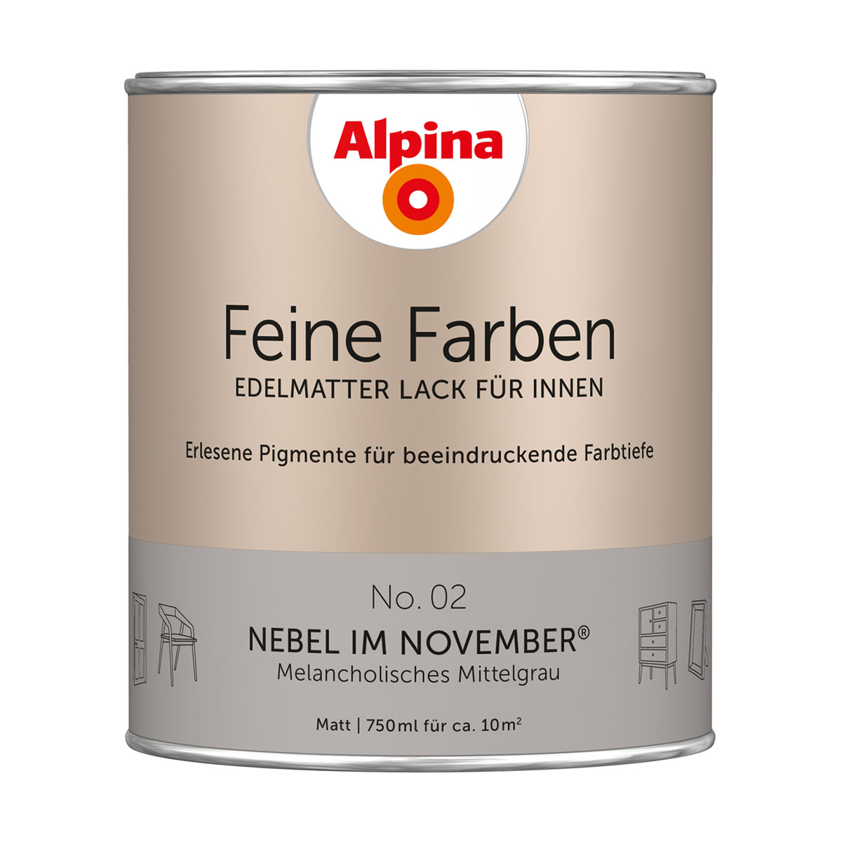 Alpina Buntlack Feine Farben Lack No 02 Nebel im November edelmatt 750ml