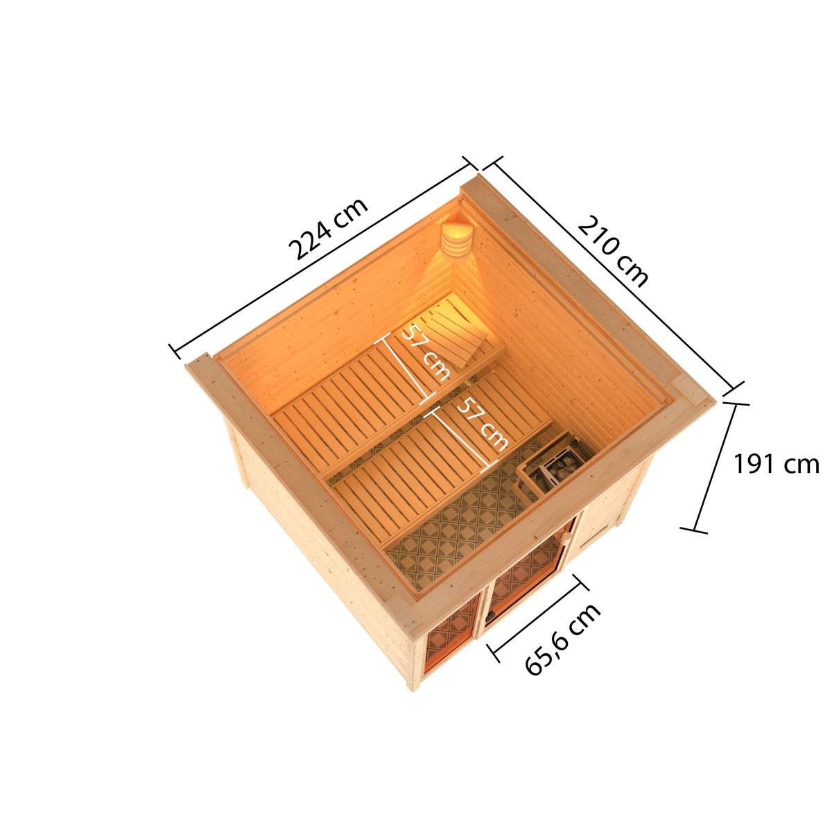 Karibu Sauna Jutta mit Kranz naturbelassen externe Steuerung Bild 1