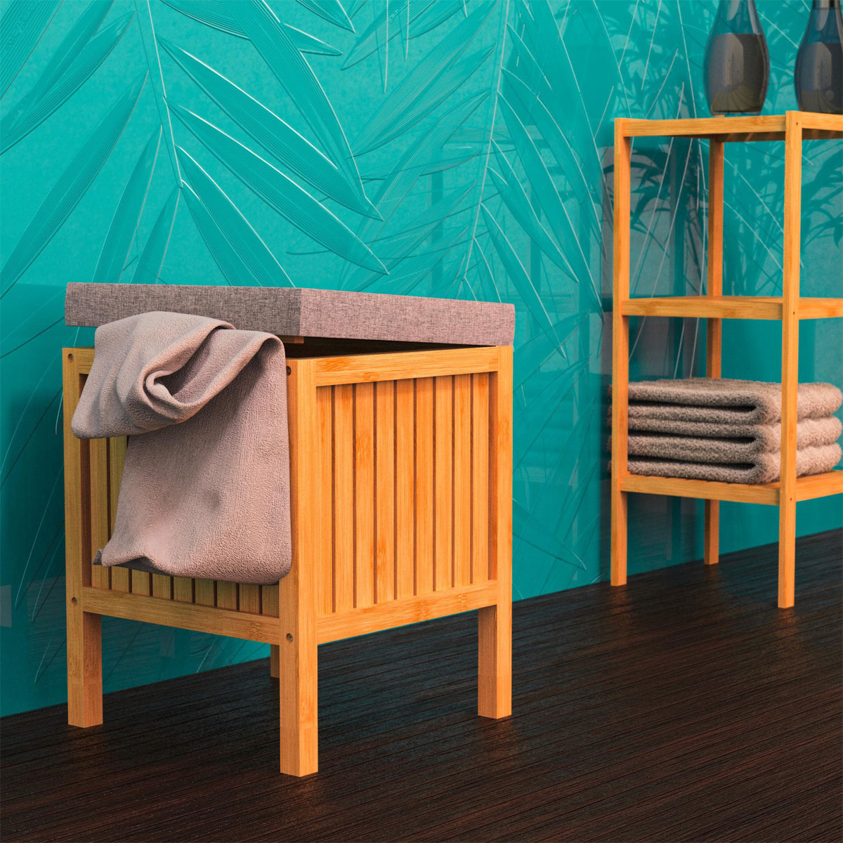 Schütte Bambus Wäschekorb mit Sitzkissen Bild 5