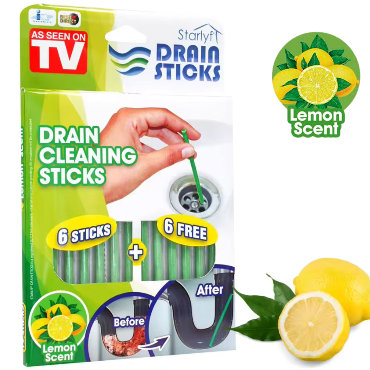Starlyf Abflussreiniger Stäbchen Drain Sticks 12 Stück Zitronenduft