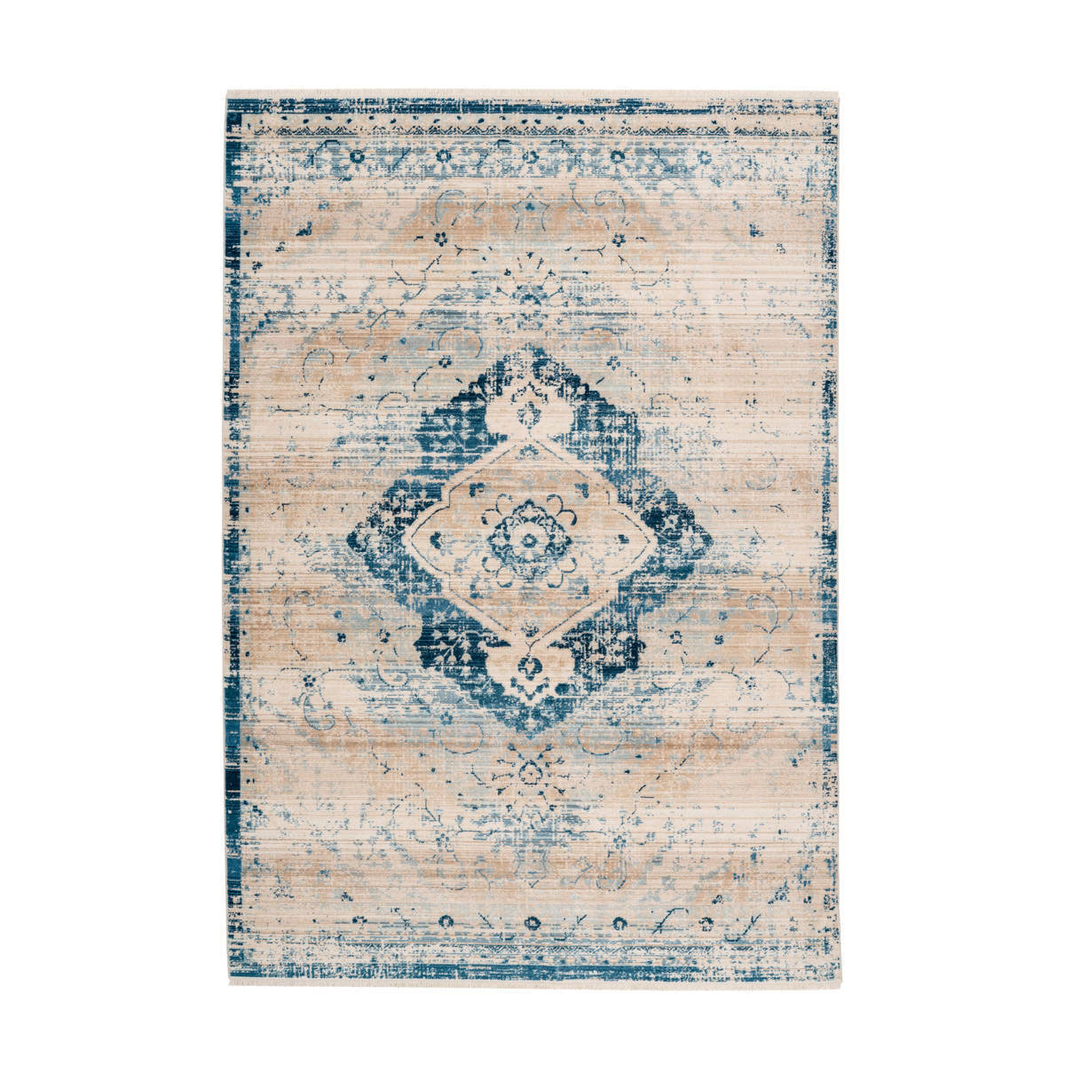 Fransenteppich Baroque 500 creme/blau