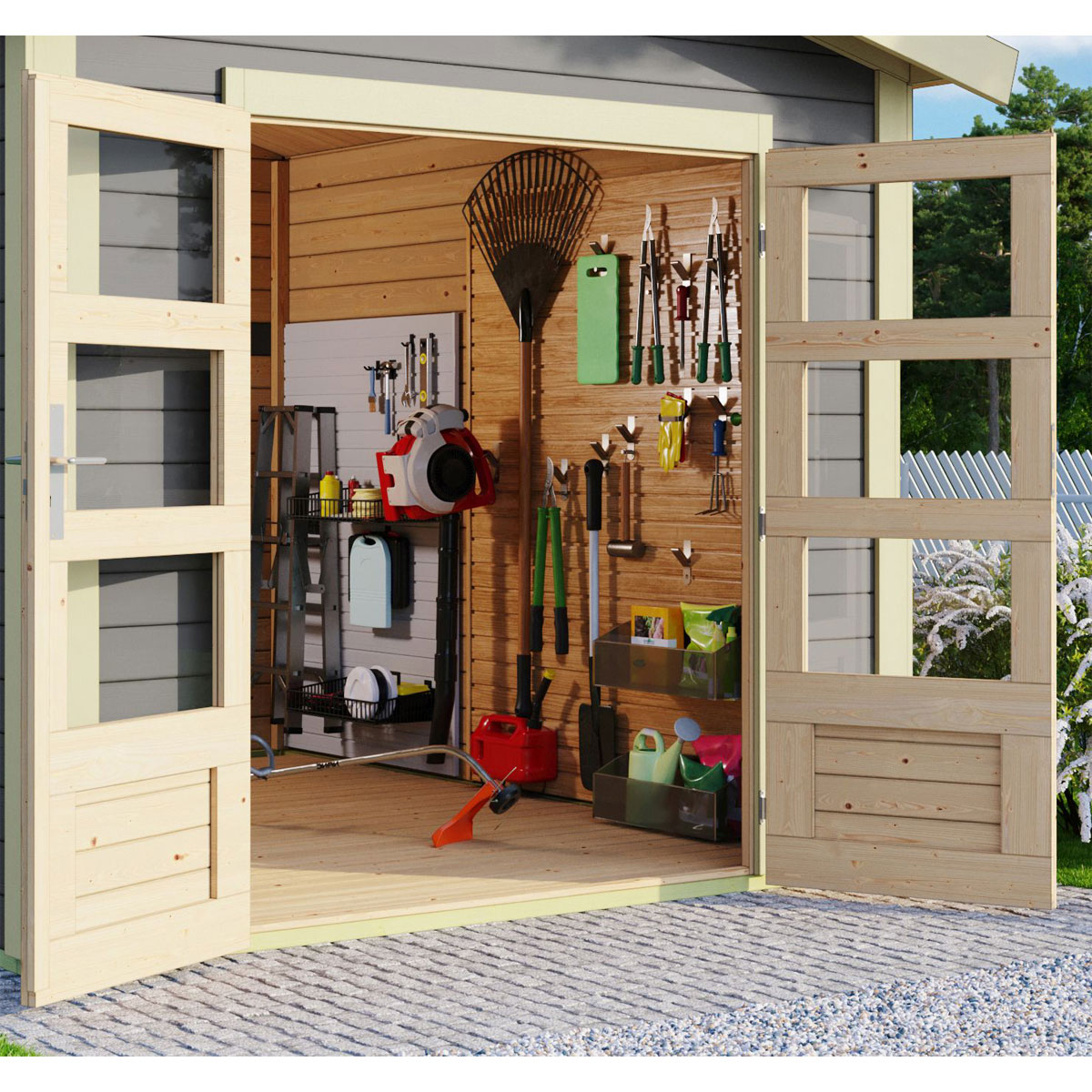 Karibu  Blockbohlenhaus Theres 7 terragrau mit Dachausbauelement Bild 5