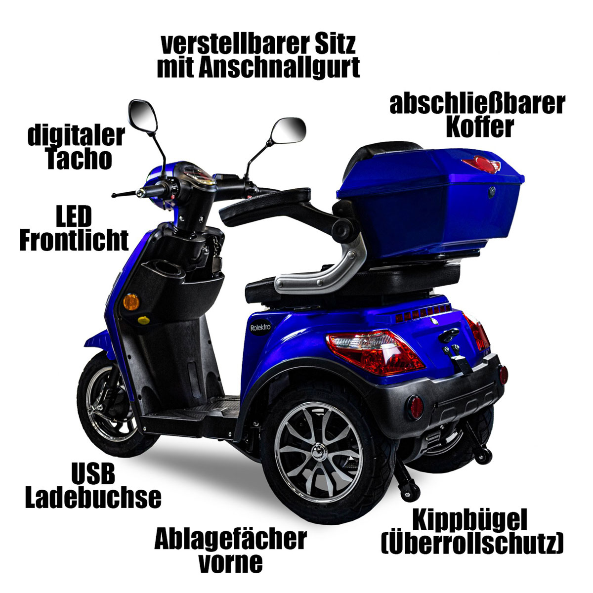 Rolektro E-Dreiradroller„25 V.3“ 1000 W, blau Bild 3