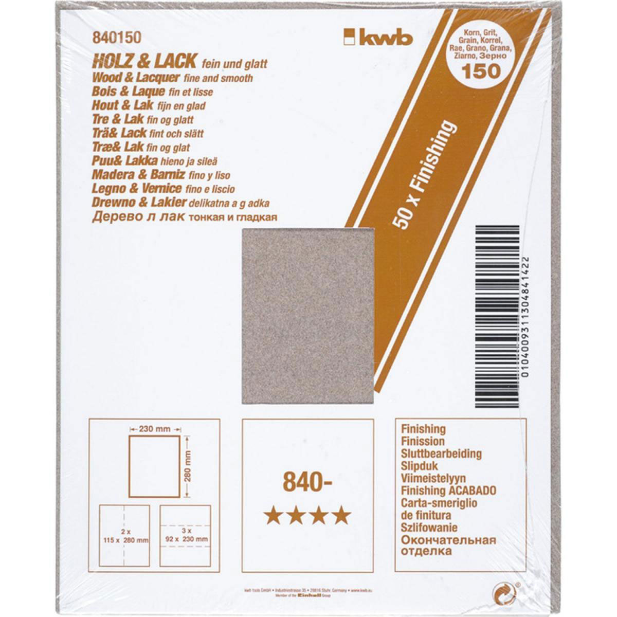 kwb  Schleifpapier Holz und Lack Finishing 230 x 280 mm K150 Bild 2