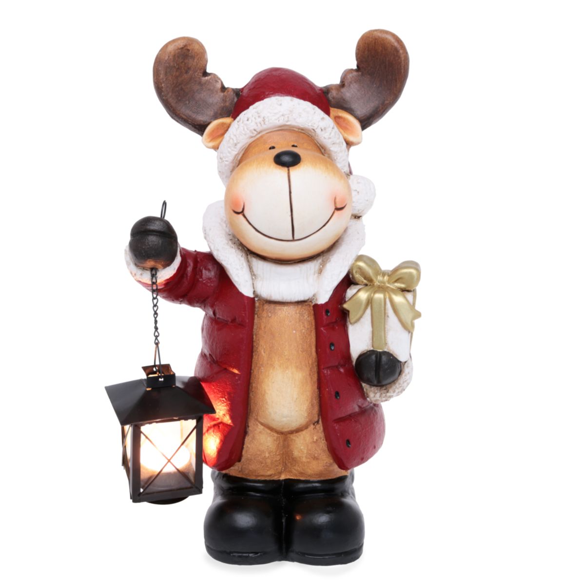 Elch mit Laterne 39,7cm rot braun
