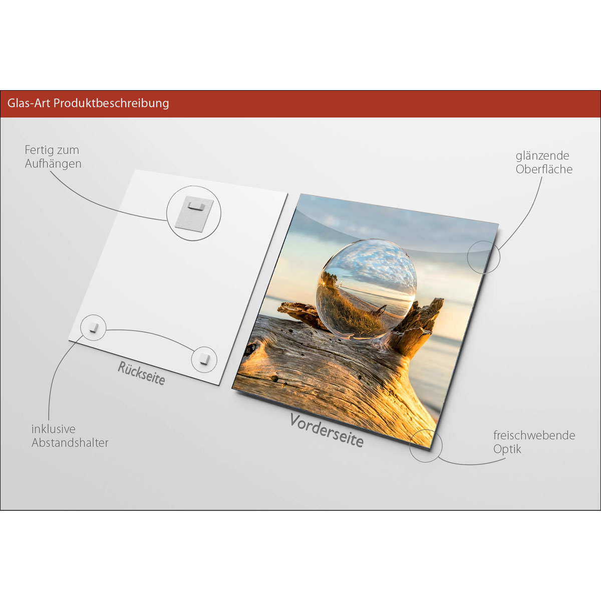 Glas-Art Drop On Wood 20 x 20 Glasbild Bild 3