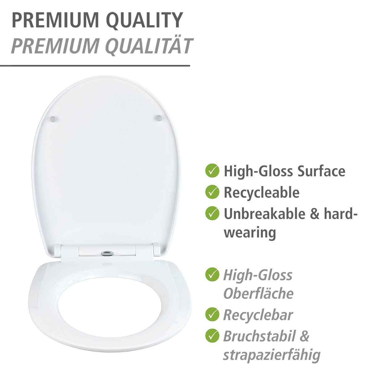 Wenko  WC-Sitz Polar mit Hochglanz-Oberfläche Toilettensitz mit Absenkautomatik Schnellbefestigung aus bruchstabilem Thermoplast Bild 3