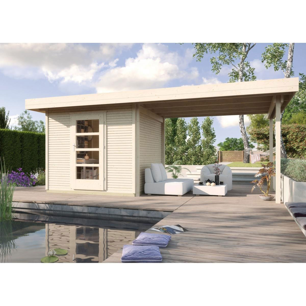 Weka Designhaus Line 172 B mit Anbau 300 cm 634 x 377 x 226 cm braun