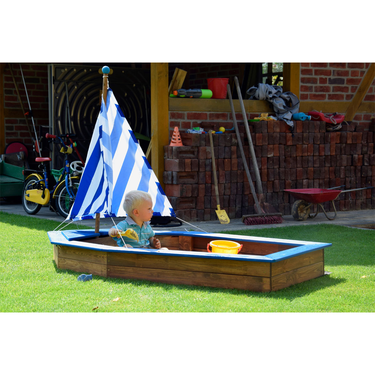 dobar Sandkasten Schiff-Form 180 x 96 x 125 cm blau-weiß gestreift Bild 7