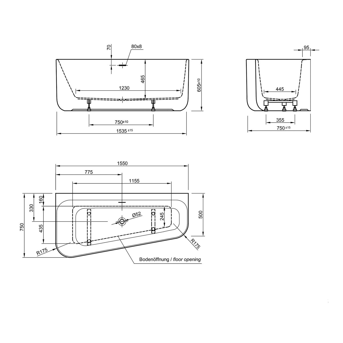 Ottofond Badewanne Pino 155 x 75 cm Ausführung rechts Wannenrandarmatur S3000 Bild 4
