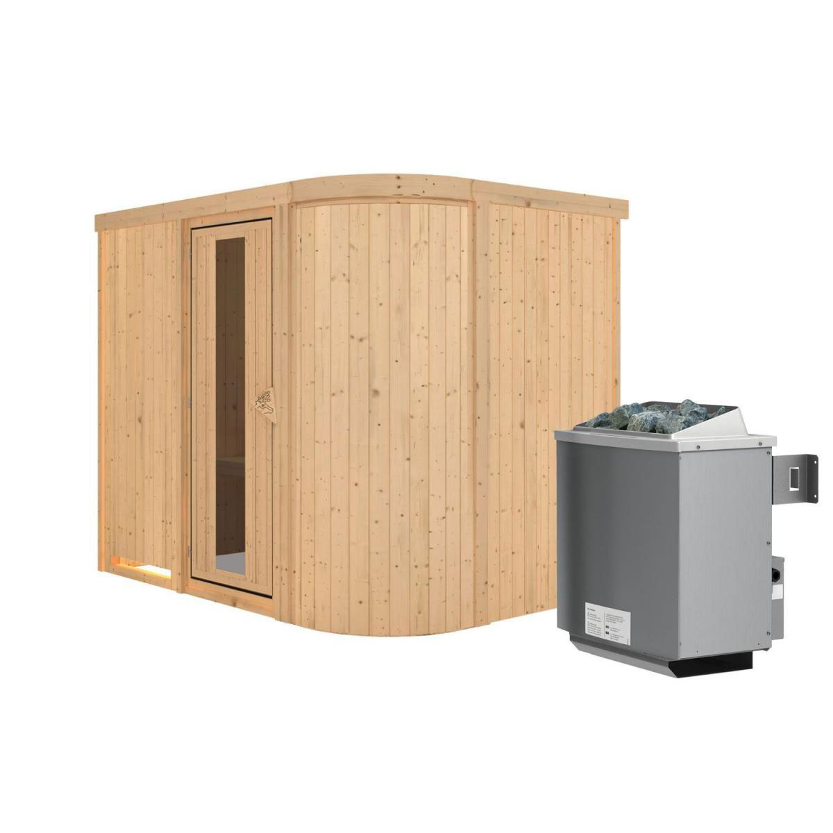 Karibu Sauna Titania 4 Fronteinstieg 9 kW Ofen integr Strg kein Kranz Energiespartür