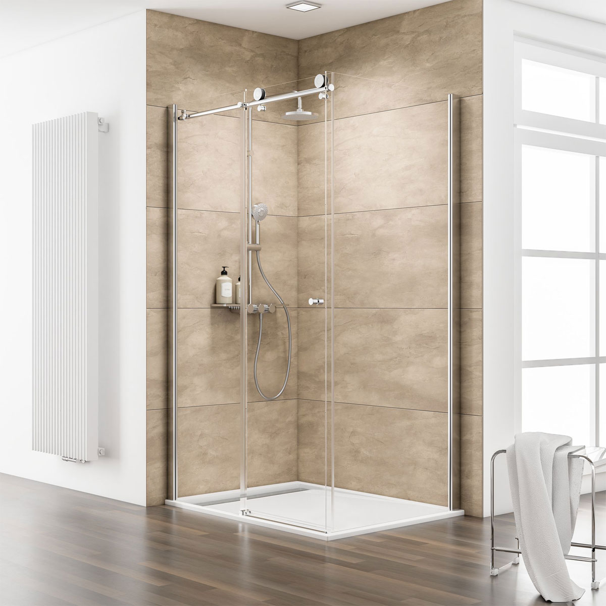 Schulte Schiebetür Master Class inkl Seitenwand 120 x 90 cm links chrom Rinne chrom Bild 1