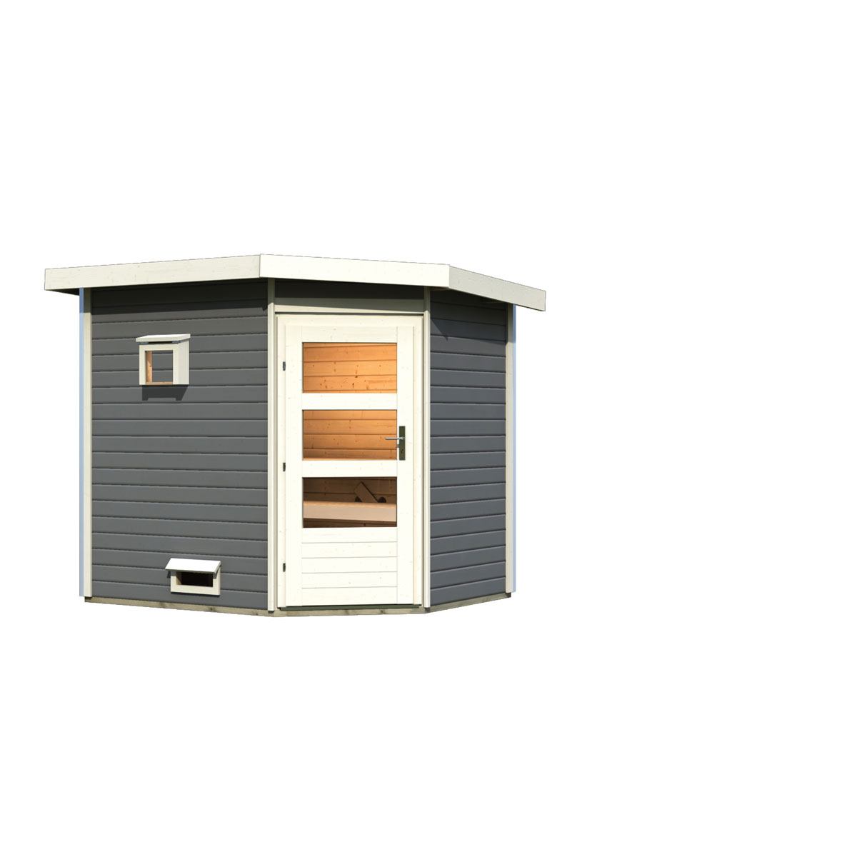 Karibu  Saunahaus „Mikka“ mit moderner Tür terragrau