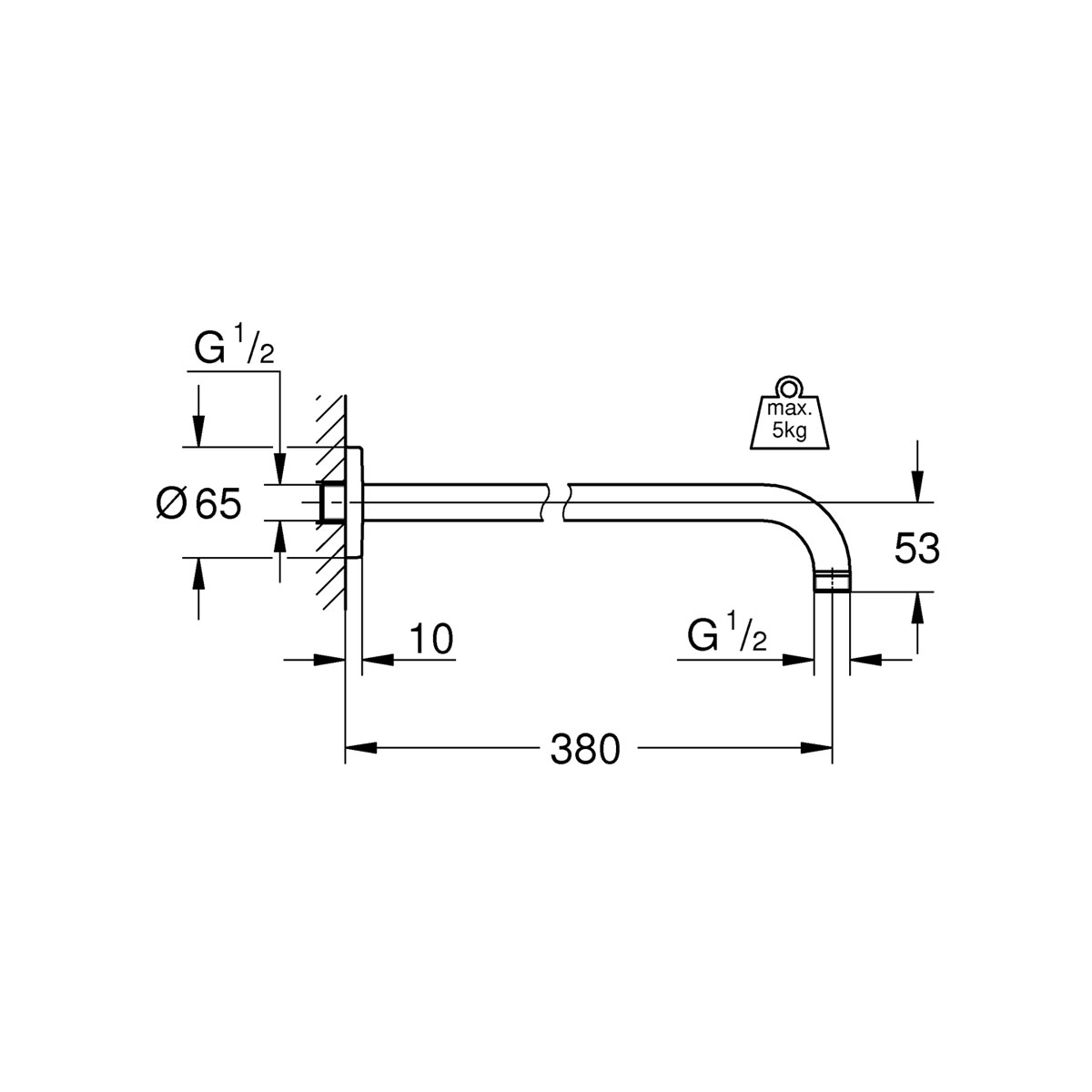 Grohe Brausearm Rainshower 38 x 5,3 cm chrom Bild 2
