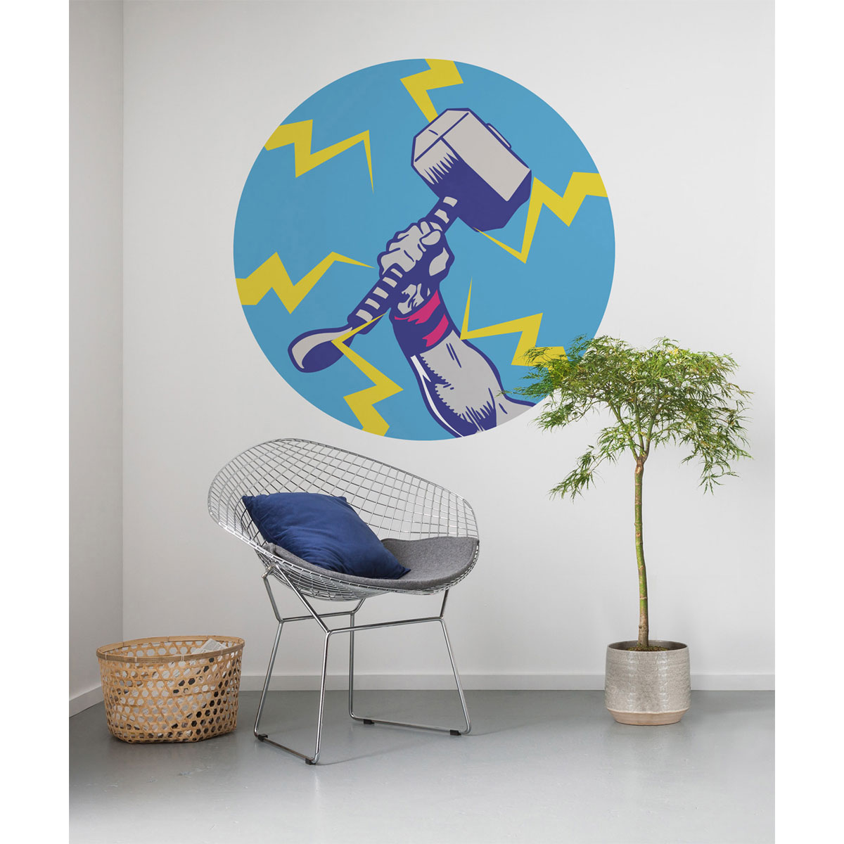 Komar Selbstklebende Vlies Fototapete rund Avengers Thor's Hammer Pop Art Durchmesser 125 cm