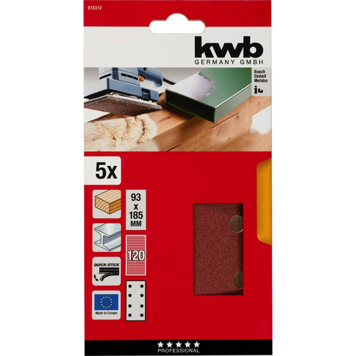 kwb  Schleifstreifen Quick-Stick Holz und Metall 93 x 185 mm K120 Bild 2