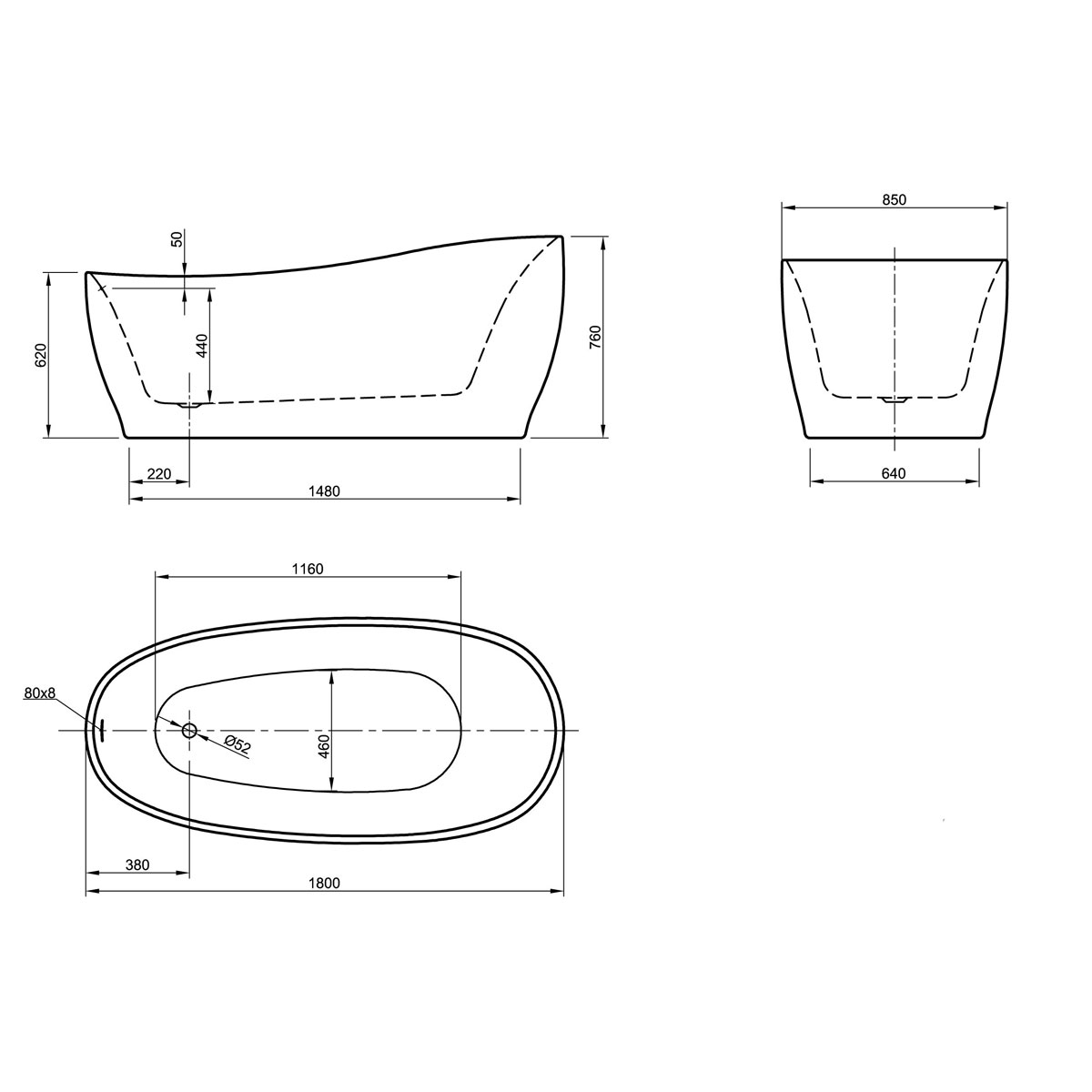 Ottofond Freistehende Badewanne Aviva 180 x 85 cm weiß Bild 4