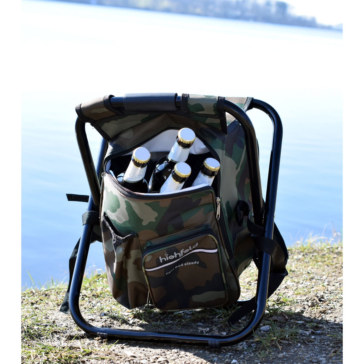 highfeld Camping Stuhl mit Rucksack & Kühlfach camouflage Bild 4