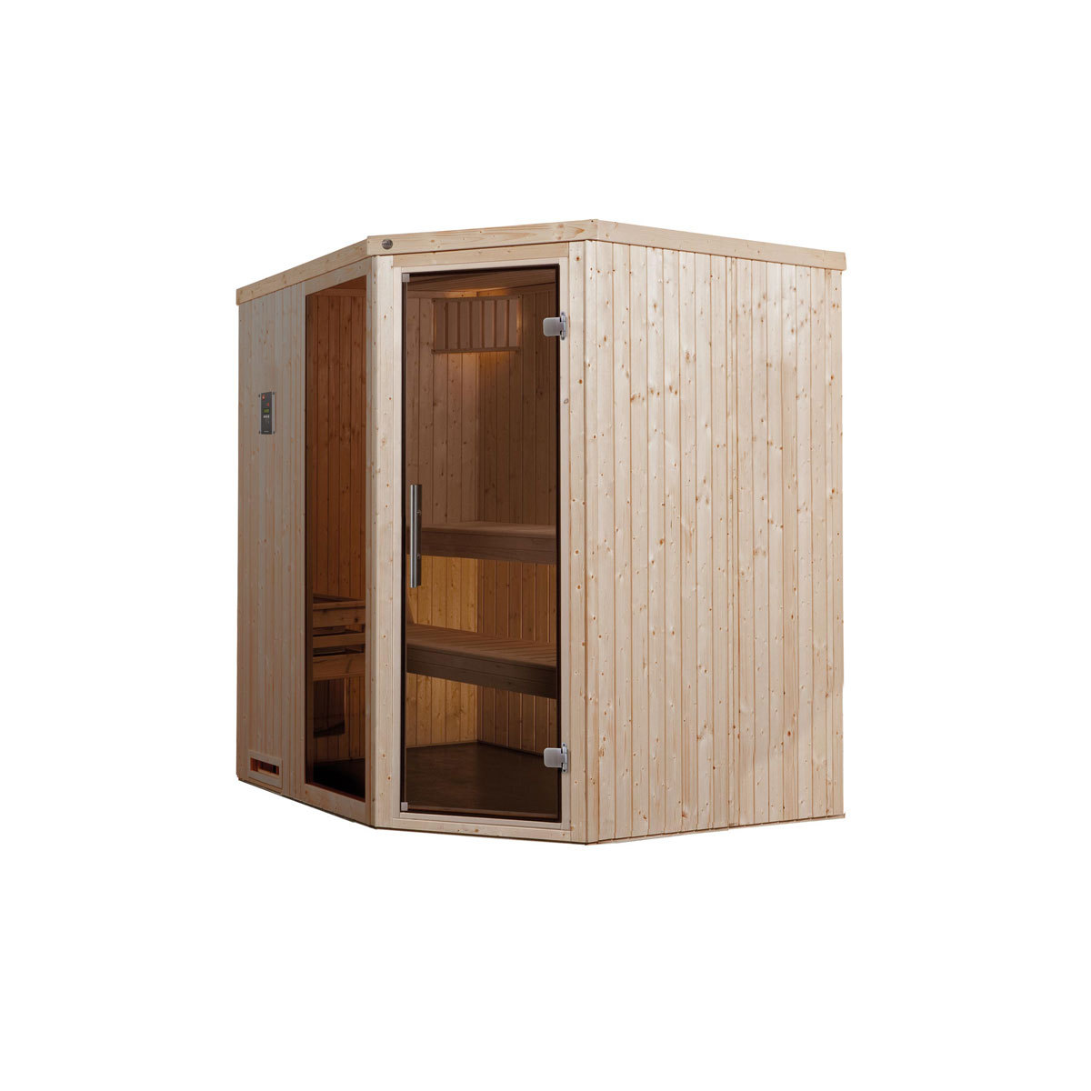 Weka  Elementsauna Varberg Eck Größe 2 Sparset 7,5 kW Bio S Glastuer