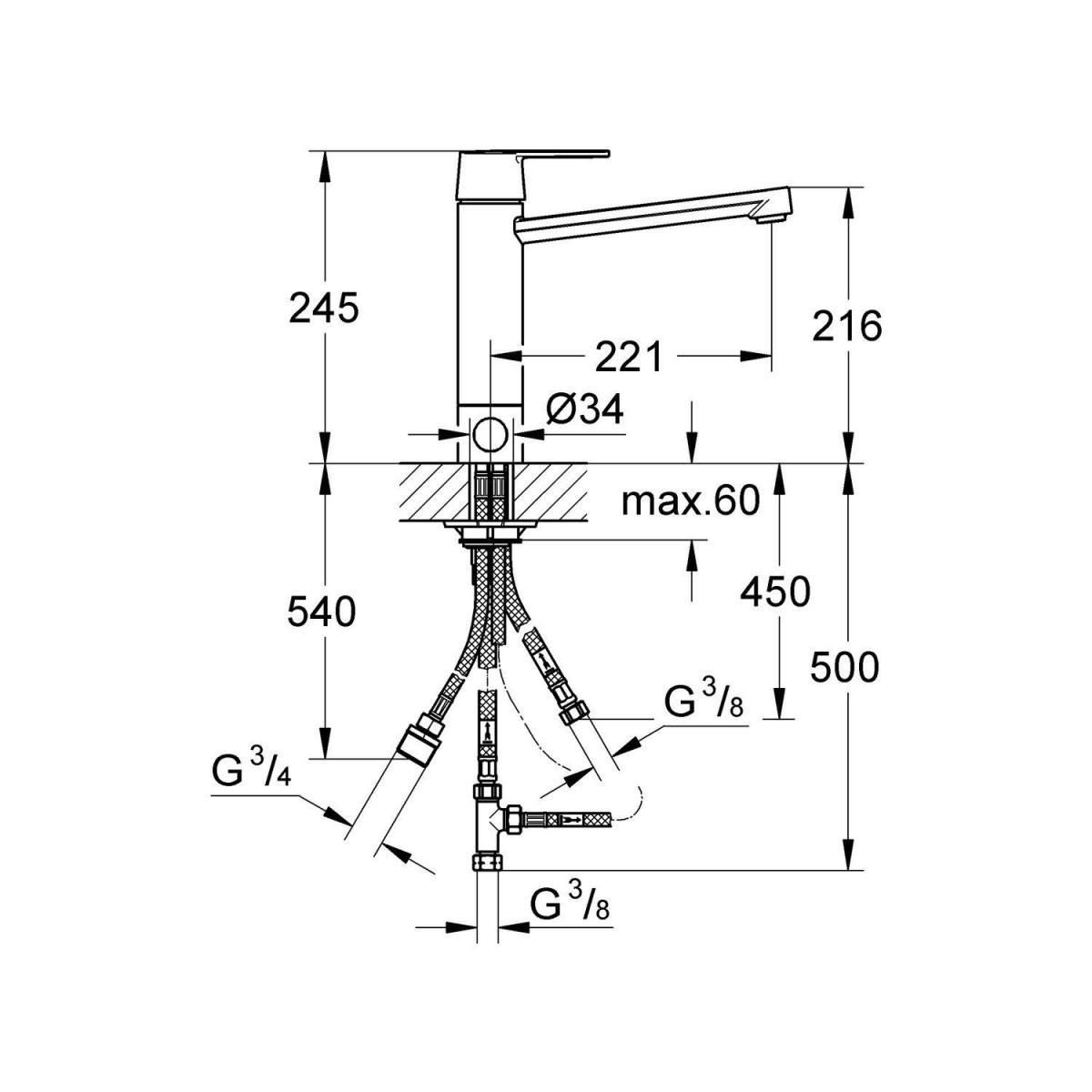 Grohe Einhand-Spültischbatterie Get Auslauf mittelhoch integrierte Vorabsperrung Bild 2