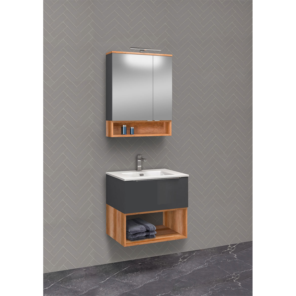 LED-Spiegelschrank Nelle anthrazit Eiche Country 60 cm Bild 2