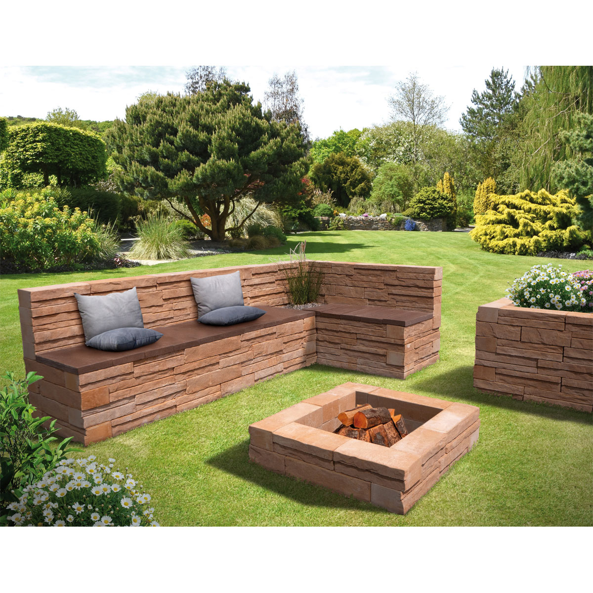 Lusit Modul Gartenlounge Cremona Sahara-weiß-Melange 185 x 330 cm