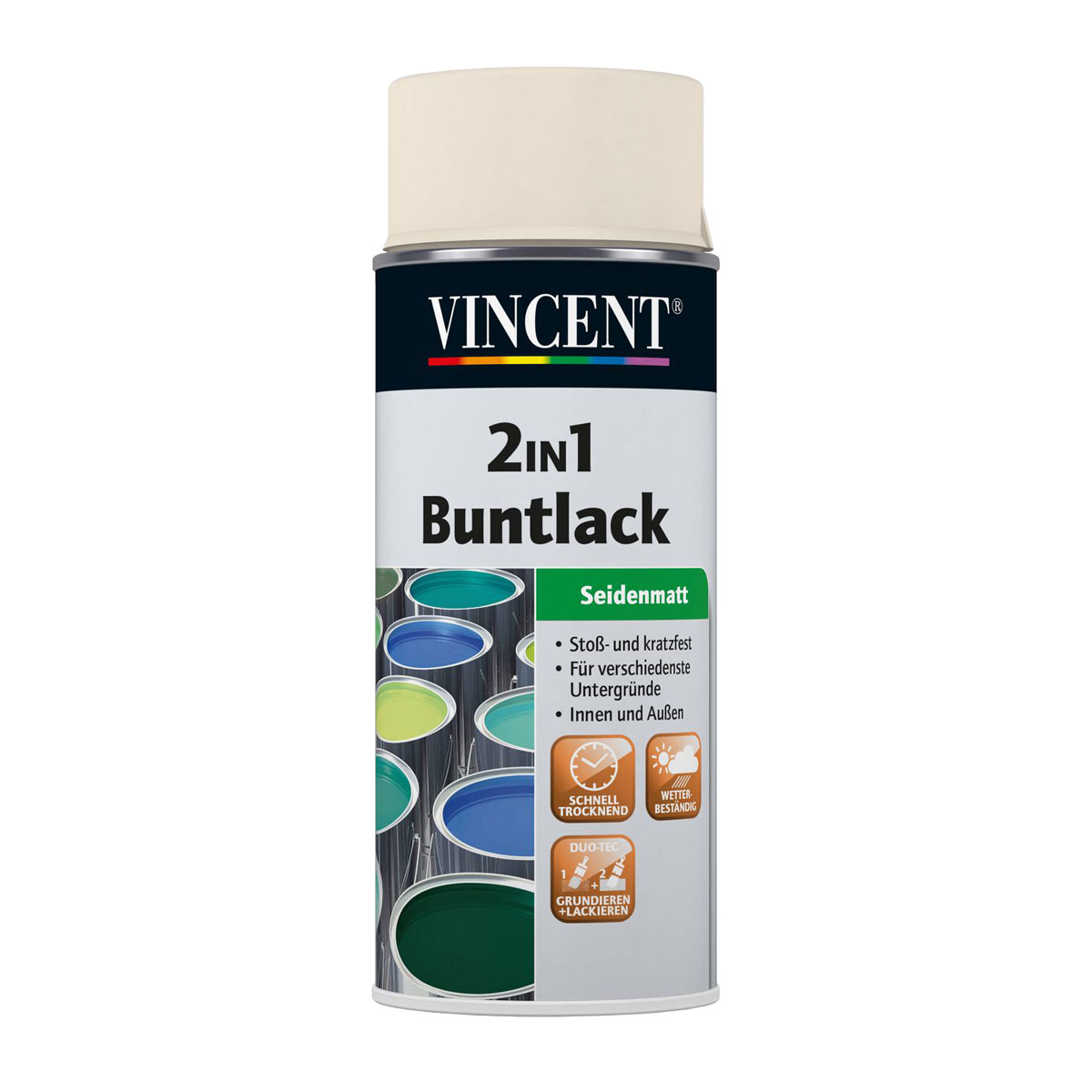Vincent 2in1 Buntlack Spray Cremeweiß seidenmatt 0,4 L