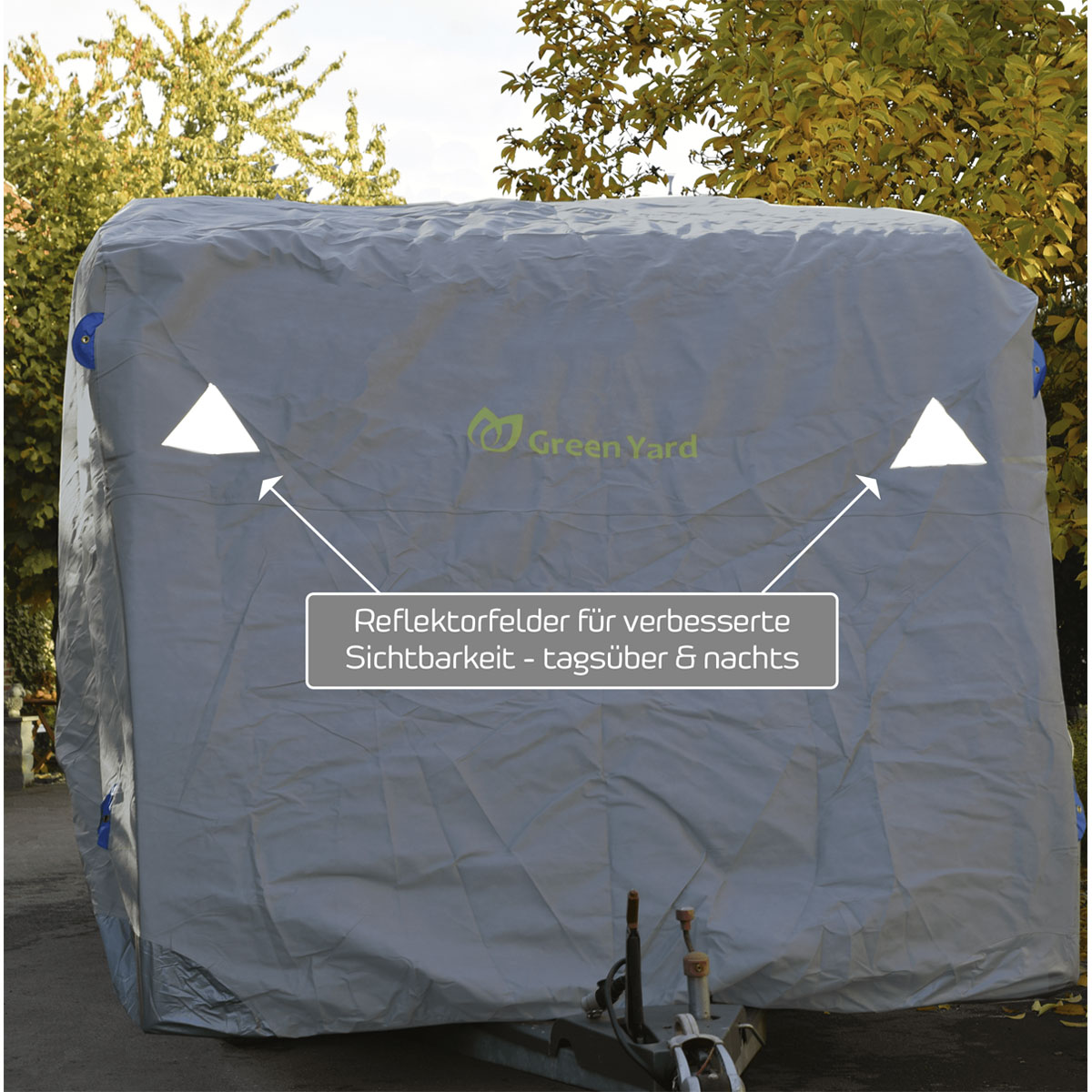 GreenYard Wohnwagen Abdeckplane mit Reflektoren Gr.M 550 x 250 x 220 cm Bild 3