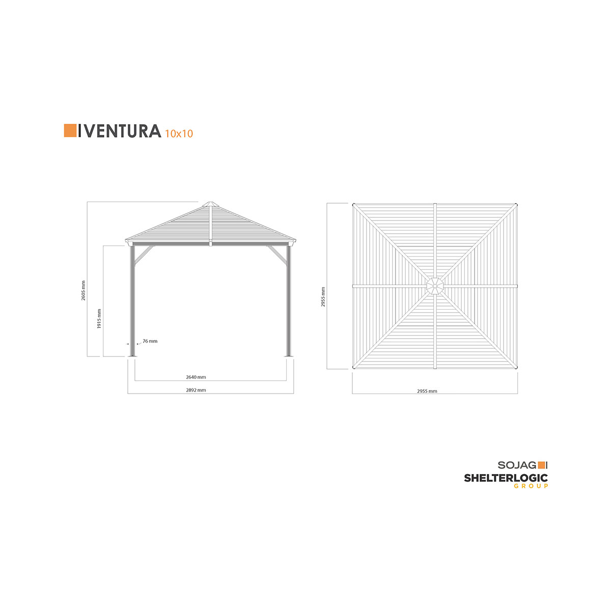 Sojag Pavillon Ventura 1010 295,5x295,5x260,5cm Basaltgrau Bild 10